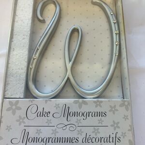 Silver With Rhinestones Cake Monogram Topper
